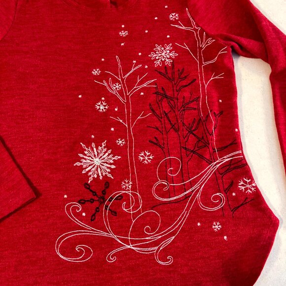 Christopher & Banks Women's Long sleeve shirt Winter theme Red size small - Picture 2 of 8